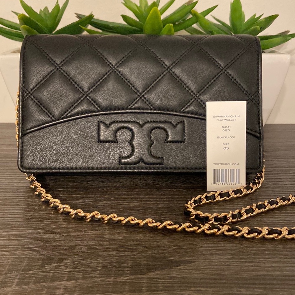 NWT Tory Burch Savannah Chain Flat Wallet (al123)